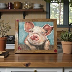 12x10 Farmhouse Pig Painting | Framed Rustic Barnyard Wall Art |  #53